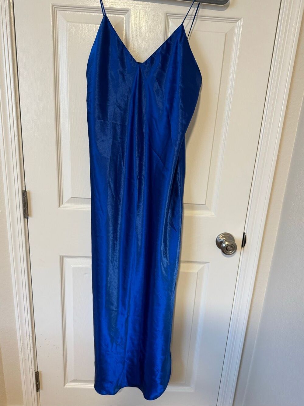 vintage Frederick’s of Hollywood royal/cobalt-blue satin maxi slip nightgown